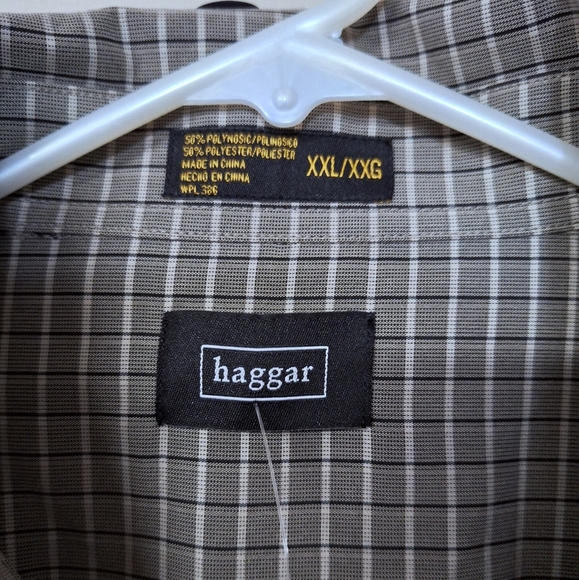 Haggar Mens Button Up Shirts Long Sleeve Checkered Plaid Gray Black White XXL - Picture 7 of 12